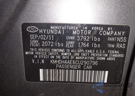 2012 Hyundai Elantra Limited (Ulsan Plant) from USA, damaged, VIN KMHDH4AE6CU290796